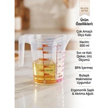 Die Grup Çok Amaçlı Dereceli Ölçü Kabı 500 ml - Un, Şeker Sıvı ve Katı Ölçekli Hazne Ergonomik Maşrapa