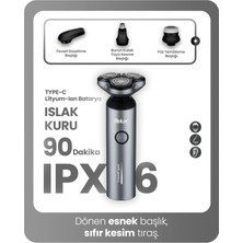 Die Grup RRS8700 Döner Başlıklı Tıraş Makinesi – Islak & Kuru, 90 Dakika Kablosuz Kullanım, Type-C Şarj
