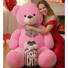 Die Grup 90 cm Peluş Ayı & Aynalı Mesajlı Pembe Silindir Ayıcık Buketi, Fuşya, Romantik Sevgiliye Hediye