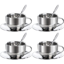 Die Grup Çelik 4 Adet 180 ml Çift Cidar Espresso Kahve Fincan Set Sunum Bardağı