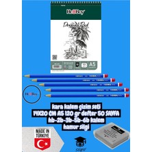 Die Grup Kara Kalem Çizim Seti 14X20 cm A5 120 gr Defter 50 Sayfa Hb-2b-3b-5b-6b Kalem Hamur Silgi Herboy