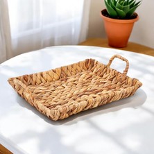 Die Grup El Yapımı Su Sümbülü Hasır Kulplu Dekoratif Tepsi Büyük Boy (32CM*25CM*4CM)