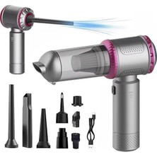 Die Grup Kablosuz Mini Araç ve Ev El Süpürgesi – 3 Kademeli Güçlü Emiş, Vakum + Hava Üfleme 2'si 1 Arada – Çoklu Nozul Seti, Hepa Filtre, Düşük Gürültü, USB Type-C Şarj – Araba, Klavye, Ev Temizliği