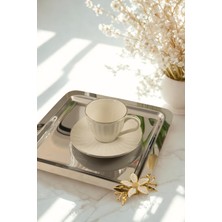 Die Grup Yaren Style 6'li Kare Paslanmaz Çelik Tepsi Seti 21X21 cm – Gold Papatya Figürlü Kahve & Çay Sunum Tepsisi