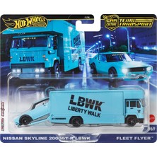 Die Grup Nissan Skyline 2000GT-R Lbwk & Fleet Flyer - Team Transport - HRV45 - Premium 2'li Set - Metal/metal - Real Riders - Lyberty Walk - Mattel 2024-1:64