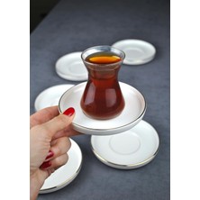 Die Grup 6 Kişilik Porselen Çay Tabağı Gold Yaldızlı 6 Adet Sade Modern Çay Tabak -Çizgili