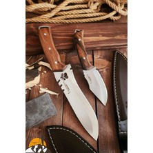Die Grup Outdoor Piknik Bıçak 2 Li Set Kamp Bıçağı Çakısı Şef Bıçağı Kılıflı El Yapımı (Ceviz Ağacı Sap)