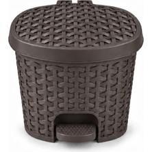 Die Grup 3 Litre Hasır Desenli Pedallı Çöp Kovası, Rattan Görünümlü Plastik Iç Kovalı Kapaklı Banyo Mutfak Çöp Kutusu (Kahve)