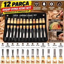 Die Grup ® 12 Parça Ahşap Oyma Keski Seti, Sertleştirilmiş Çelik Bıçaklı, Cilalı Ahşap Saplı Marangoz ve Heykel Oyma Aletleri, Farklı Uç Şekilleri, Taşıma Kılıflı Eğe Seti