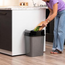 Die Grup 8 Litre Kapaklı Çöp Kovası, Modern Tasarım Pratik Mutfak Banyo Ofis Çöp Kutusu, Kapaklı Plastik Atık Kovası (Gri)