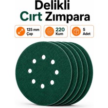Die Grup (5 Adet) Delikli Yeşil 125 mm Cırt Zımpara 220 Kum Kaporta Boya Duvar Metal Mobilya Cila Parlatma
