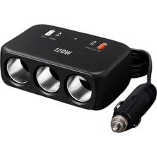 Die Grup Araç Şarj Cihazı 3 Port Çakmaklık Çoklayıcı Usb+Type C Hızlı Şarj 120W