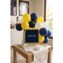 Partixa Sarı Lacivert Taraftar Süsleme Mini Set Koyu Mavi Keçe Yazı Panosu Standlı Balon Zincirli Taraftar Doğum Günü Seti