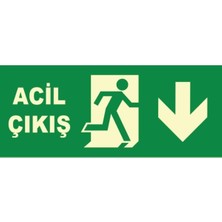 Die Grup Acil Çıkış Uyarı Levhası Aşağı Yön Yeşil 25X15 cm