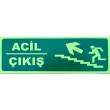 Die Grup Fosforlu Acil Çıkış Levhası Yukarı Sol Yön Ikaz Tabelası, 30X10 cm