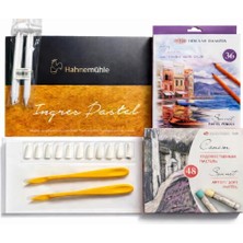 Die Grup Soft Pastel Seti, 48 Renk Toz Pastel, 36 Renk Pastel Kalem, Hahnemühle Ingres Defter, Karıştırıcı ve Kaynaştırma Kalemi