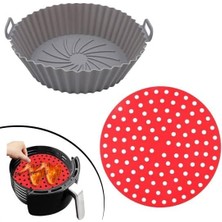 Die Grup Kırmızı Silikon Fırın ve Airfryer Yuvarlak Model Pişirme Matı ve Gri Pişirme Matı 20 cm
