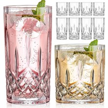 Die Grup Içme Bardakları, 8 Parça Kristal Cam Bardaklar, Karışık Züccaciye Seti, 4 Adet Kristal Eski Moda 325 ml Highball ve 4 Adet 325 ml Viski Bardağı, Kokteyl, Viski ve Diğer Içecekler Için Harika