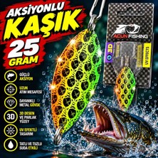 25 gr Aksiyonlu Kaşık – Yeşil Turuncu Uv Efektli 3D Desenli Metal Balık Avı Kaşığı