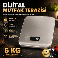 Die Grup Dijital Mutfak Terazisi 5 kg Kapasiteli 1 gr Hassasiyetli Paslanmaz Çelik Pil Hediyeli Hassas Ölçüm