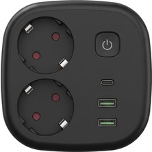 Die Grup 2 Metre Termal Akım Korumalı 2'li Priz Çoklayıcı, 2 USB 1 Type-C Girişli 16A 4000W Ikili Dönüştürücü Uzatma Kablosu 2 Adet Anahtarlı Giriş Masaüstü Duvar Çoklu Prizi