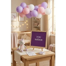 Partixa Unicorn Temalı Doğum Günü Süsleme Mini Set Mor Keçe Yazı Panosu Standlı Balon Zincirli Büyülü Masal Konsepti