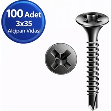 Die Grup Alçıpan Vidası, Siyah, 3.5X35 Mm, Borazan Başlı, Metal Profil Uyumlu, Matkap Uçlu, 100 Adet
