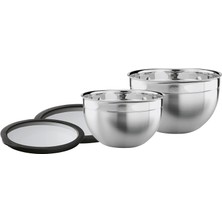 Die Grup Rösle Kapaklı 2'li Karıştırma Kasesi Seti - 13390 Paslanmaz Çelik, Temperli Cam Kapak, Esnek Silikon Kenar Sayesinde Sağlam Tutuş, 20 cm Içerik 3,1 Lt. 24 cm Içerik 5,4 Lt