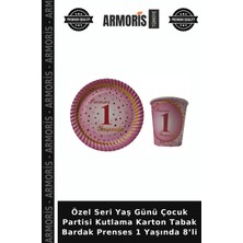 Armoris Özel Seri Yaş Günü Çocuk Partisi Kutlama Karton Tabak Bardak Prenses 1 Yaşında 8’li