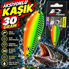30 gr Aksiyonlu Kaşık – Turuncu Yeşil Uv Efektli 3D Desenli Metal Balık Avı Kaşığı
