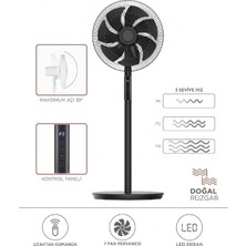 Die Grup Vantilatör 7 Pervaneli 3 Kademeli Kumandalı Dijital Ekranlı Ayaklı 16 Inc 60W Fan SF02 Siyah Siyah
