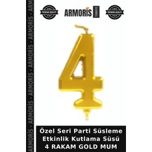 Armoris Özel Seri Parti Süsleme Etkinlik Kutlama Süsü 4 Rakam Gold Mum