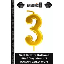 Armoris Özel Üretim Kutlama Süsü Yaş Mumu 3 Rakam Gold Mum