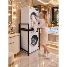 Homebella Premium Siyah Metal Çamaşır ve Kurutma Makinesi Dolabı Banyo Düzenleyici Raf