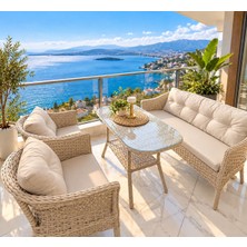 Sercan Garden Minico Tam Örgü Model Aliminyum Iskelettir (Galvaniz Değildir) Bambu Rattan Bahçe Balkon Takımı