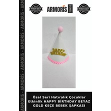 Armoris Özel Seri Hatıralık Çocuklar Etkinlik Happy Birthday Beyaz Gold Keçe Bebek Şapkası