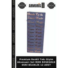 Armoris Premium Renkli Takı Giyim Aksesuarı Set Mor Rosegold Deri Bileklik 12 Adet