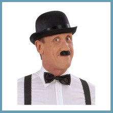 Bezos Charlie Chaplin Stil Yetişkin Şapkası ? Siyah Melon Parti Şapkası MBT06