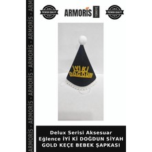 Armoris Delux Serisi Aksesuar Eğlence Iyi Ki Doğdun Siyah Gold Keçe Bebek Şapkası