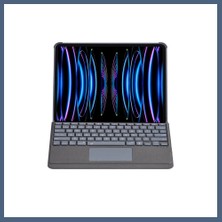 Bezos T5509D iPad Pro 12.9 (2022) Kılıf Palermo Ledli Klavyeli Standlı Tablet Kılıfı - Siyah BZS10