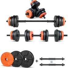 Ecgspor 22 kg Multifonksiyonel Turuncu Siyah Halter Seti ve Dambıl Seti