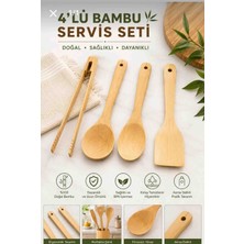 Ness Global 4'lü Ahşap Bambu Mutfak Servis Seti 20 cm Isıya Dayanıklı Doğal