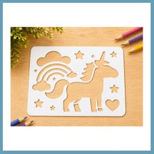 Bezos 3D Baskı Unicorn ve Gökkuşağı Çizim Şablonu - Desen Kalıbı - Beyaz MBT06