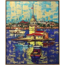 Simurg Sanatevi Kız Kulesi ve Istanbul Yarımadası Yağlı Boya Tablosu - Tuval Üzerine El Yapımı - 100 x 120 cm