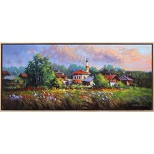 Simurg Sanatevi Gurbette Kalan Köyüm Yağlı Boya Tablosu - Tuval Üzerine El Yapımı - 140 x 60 cm