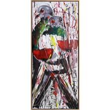 Simurg Sanatevi Gelincikler ve Güvercinler Yağlı Boya Tablosu - Tuval Üzerine El Yapımı - 60 x 140 cm
