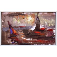 Simurg Sanatevi Kız Kulesi ve Balıkçı Yağlı Boya Tablosu - Tuval Üzerine El Yapımı - 50 x 30 cm