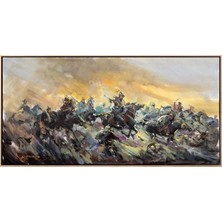 Simurg Sanatevi Varolma Savaşı Yağlı Boya Tablosu - Tuval Üzerine El Yapımı - 160 x 80 cm
