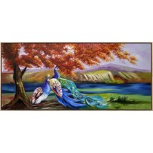 Simurg Sanatevi Tavus Kuşlarının Zarafeti Yağlı Boya Tablosu - Tuval Üzerine El Yapımı - 180 x 80 cm