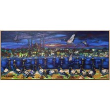Simurg Sanatevi Istanbul'un Kanat Çırpanları Yağlı Boya Tablosu - Tuval Üzerine El Yapımı - 180 x 80 cm